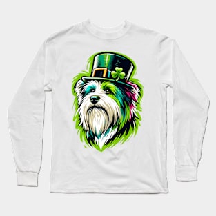 Tibetan Terrier in Leprechaun Hat: St Patrick's Day Art Long Sleeve T-Shirt